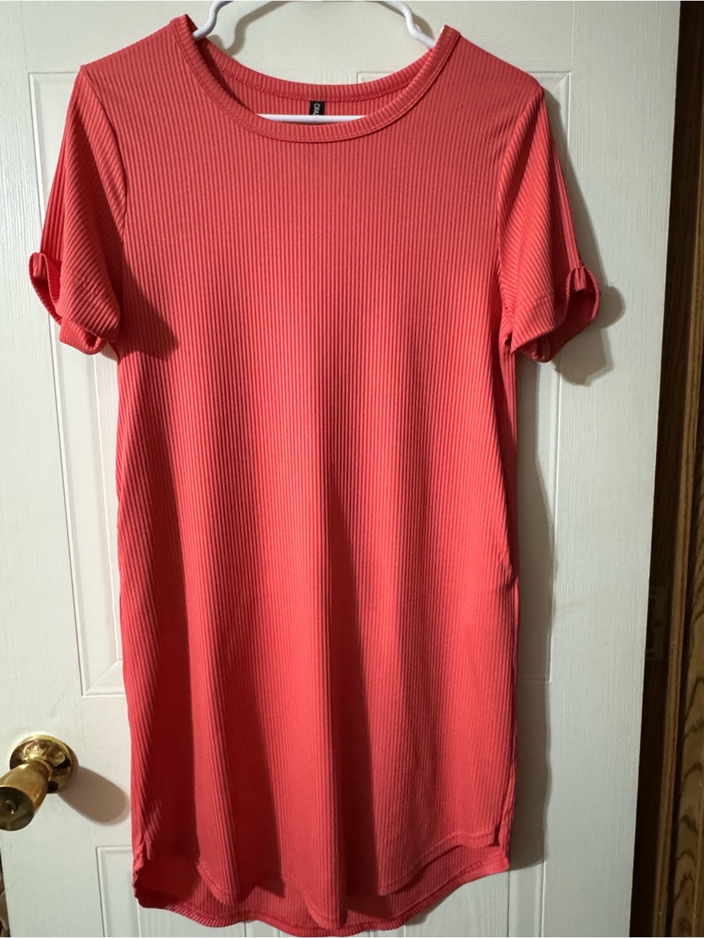 Crazy Train Coral Ribbed Short-Sleeve Tunic